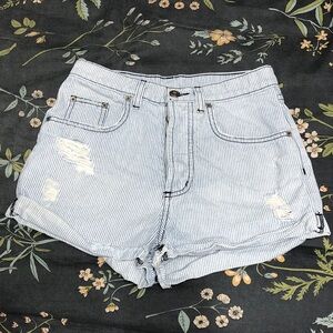 Carmar Mid-Rise 100% Cotton Distressed Jean Shorts Blue & White Stripes Size 24